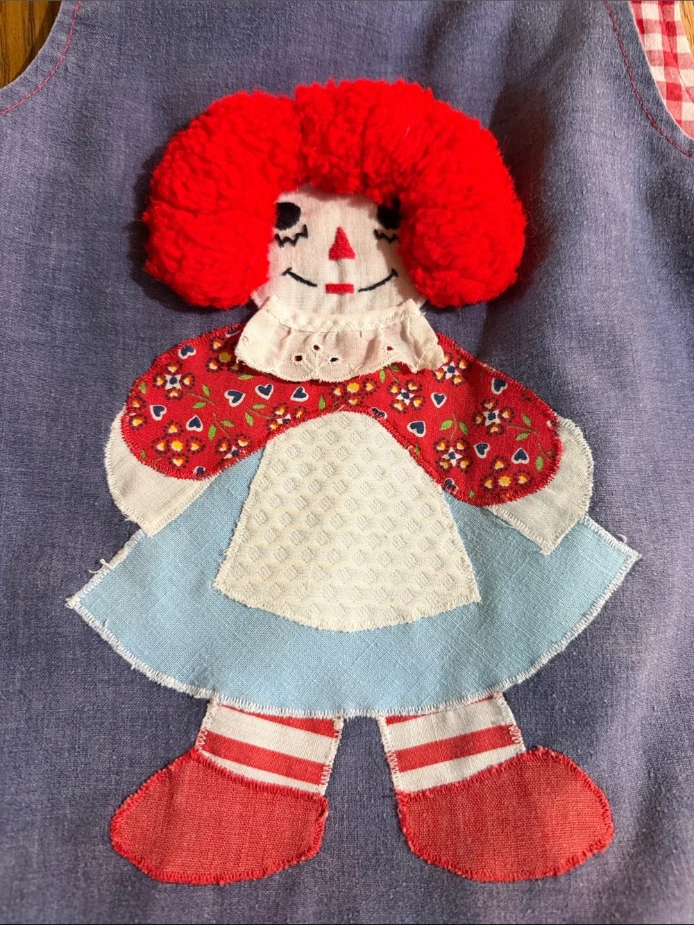 Vintage Handmade Girls Dress Red Gingham Rag Doll Toddler Pinafore